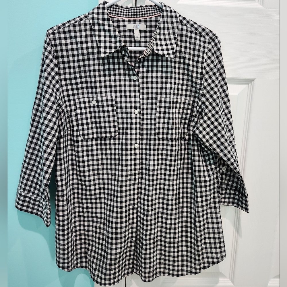 Black and White Button Down Top PL Croft & Barrow